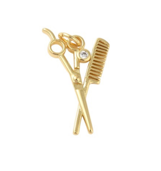 Gold Scissors & Comb Duo Charm