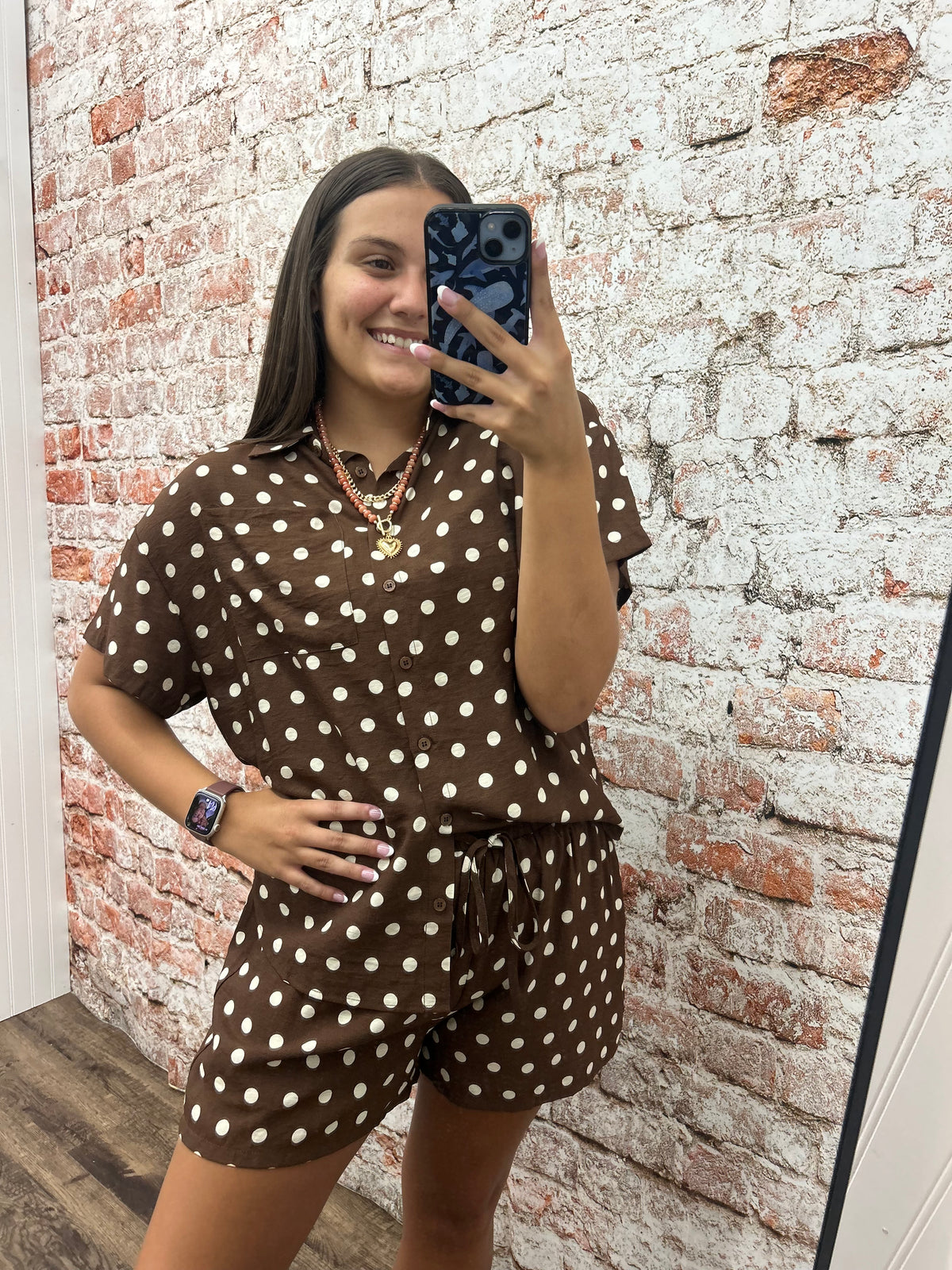 Polka Dot Linen Shirt/Brown
