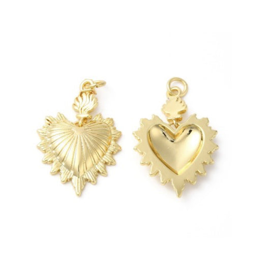 Gold Burning Love Heart Charm