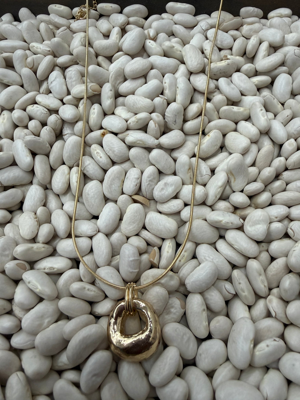 Snake Chain Necklace With Hammered Ring Pendant