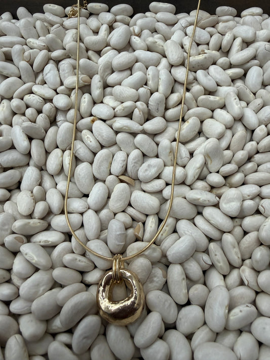Snake Chain Necklace With Hammered Ring Pendant