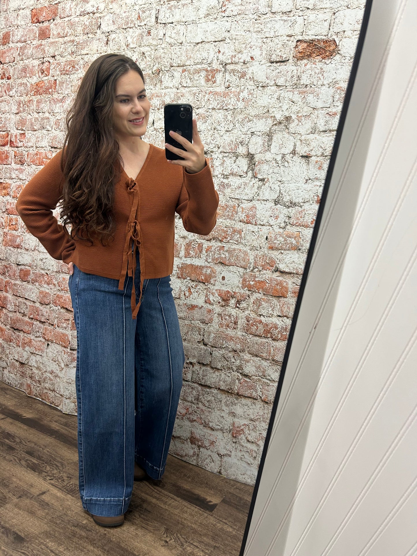 Front Bow Detail Textured Sweater Cardigan- Sienna