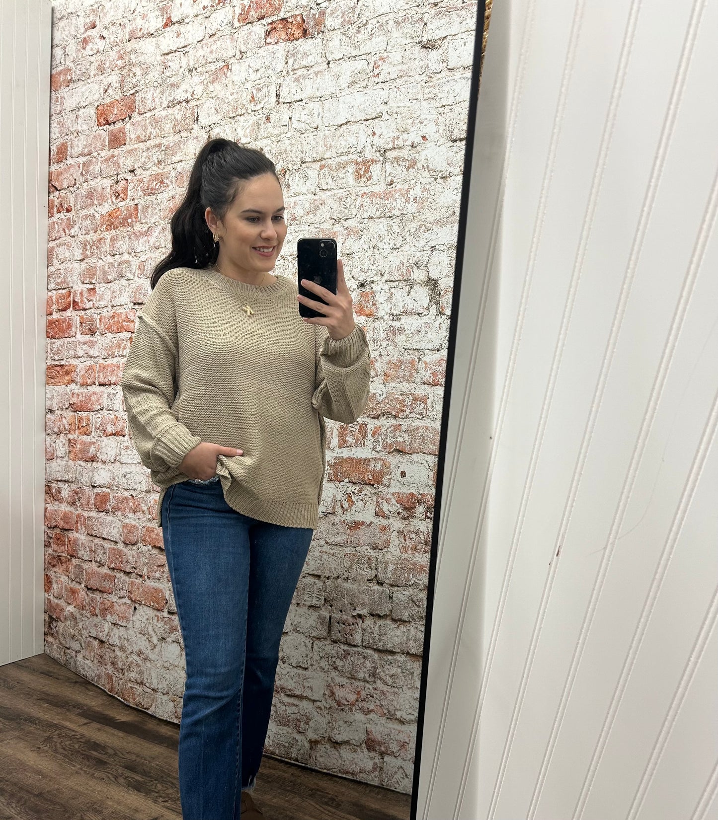 Exposed Seam Round Neck Sweater