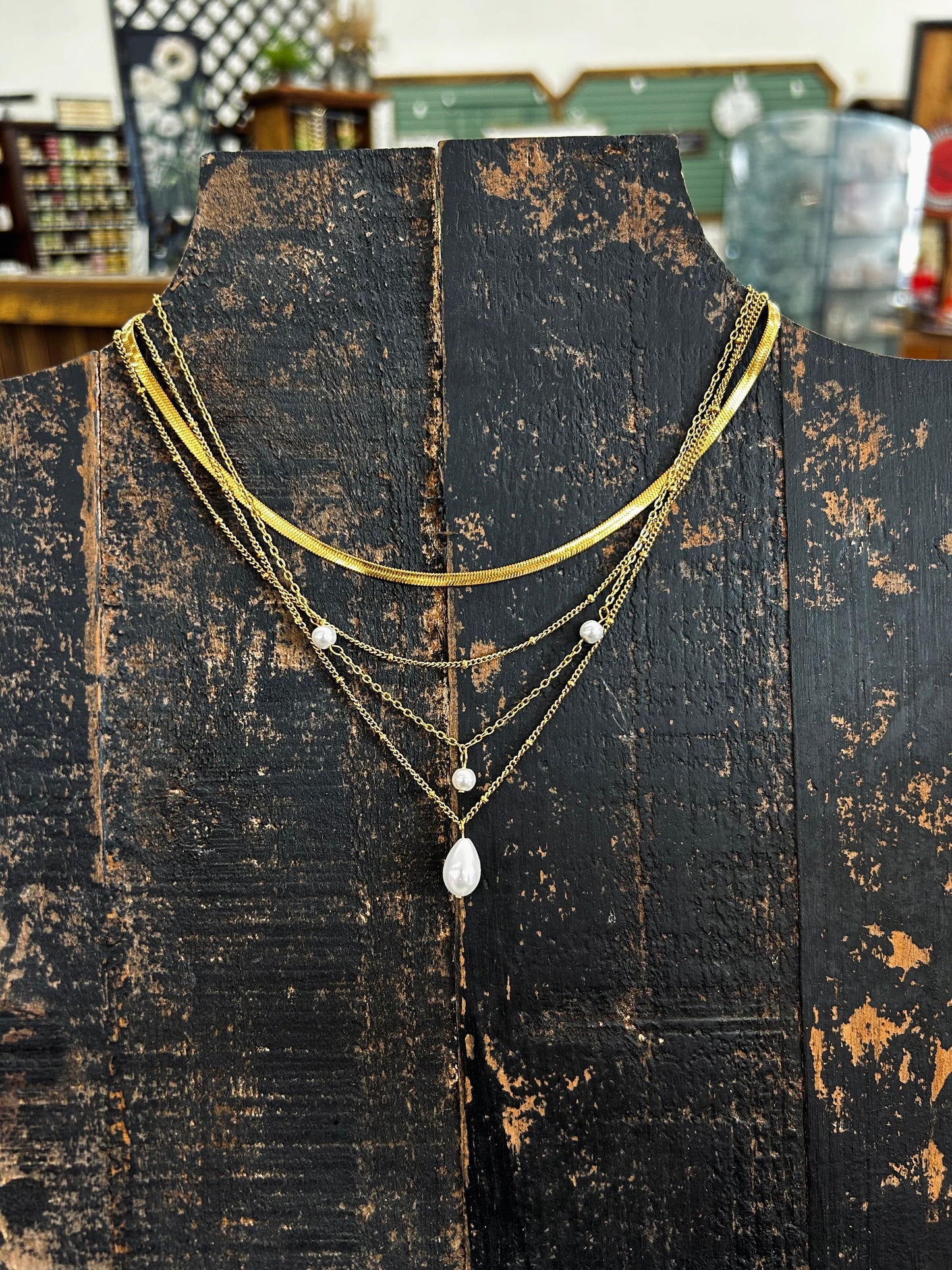 18K Non-Tarnish Stainless Steel Drop Pearl Necklace