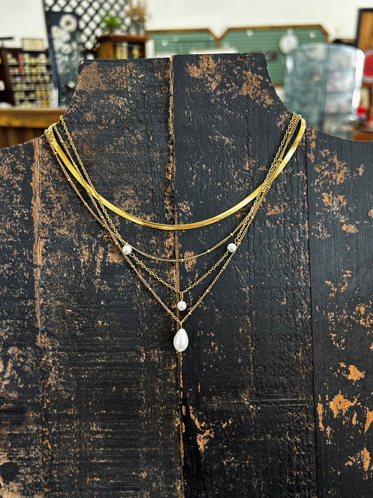 18K Non-Tarnish Stainless Steel Drop Pearl Necklace