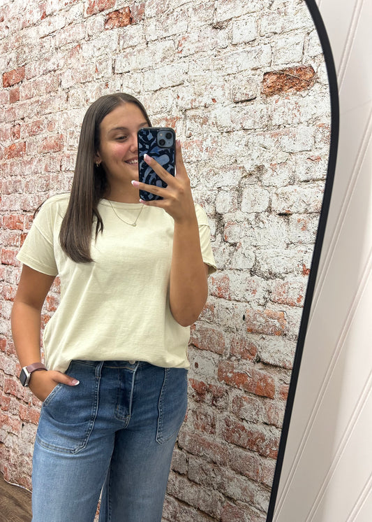 Round Neck Short Sleeve Exposed Seam Knit Top
