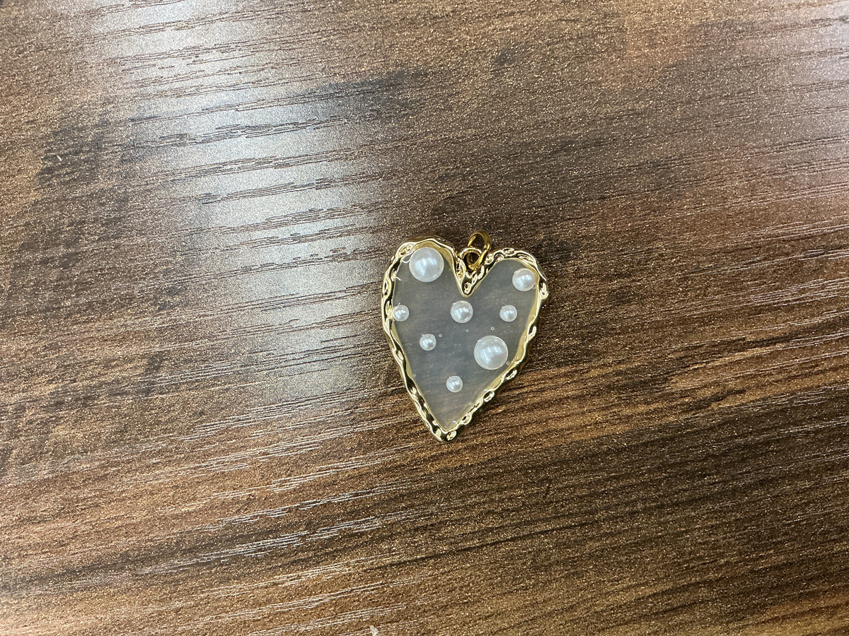 Gold Pearl Studded Heart Charm