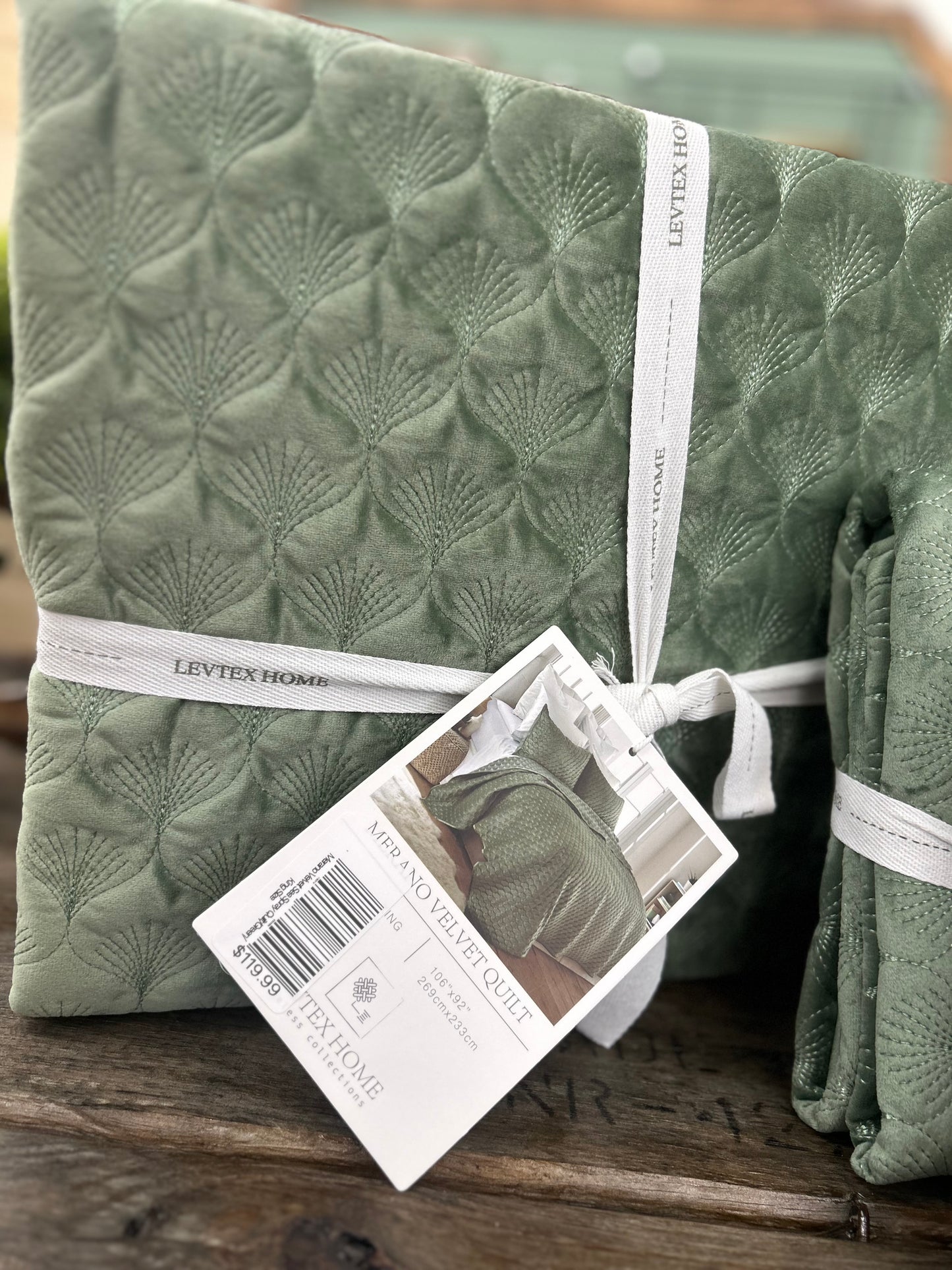 King Merano Velvet Quilt Only- Green (Shams Sold Separately)