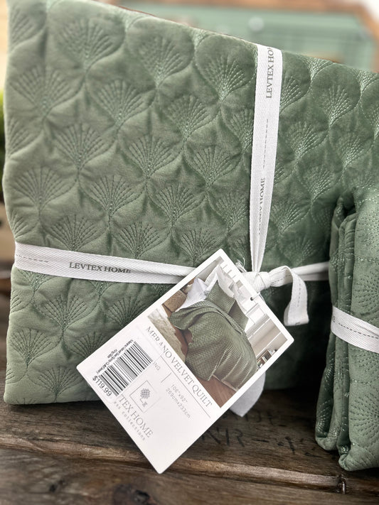 King Merano Velvet Quilt Only- Green (Shams Sold Separately)