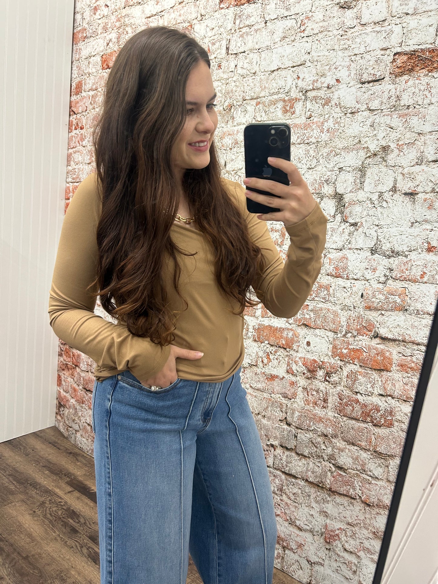 Ruched Waist Square Neck Jersey Top