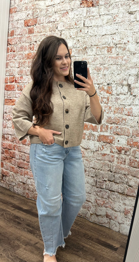Half Sleeve Button Down Cardigan - Soft Mocha
