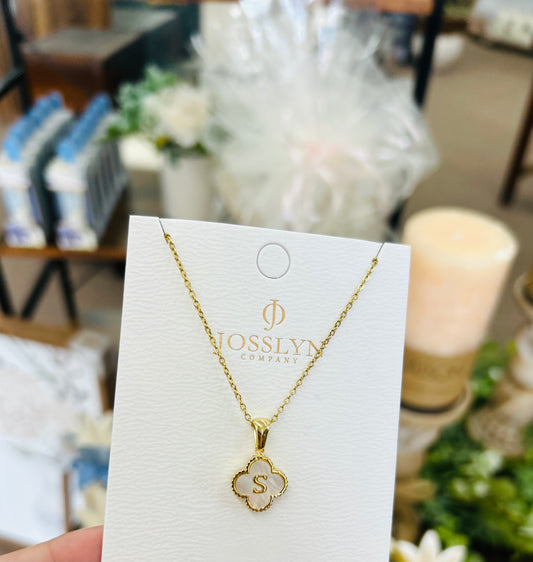 Stainless Steel Mop Clover Initial Necklace