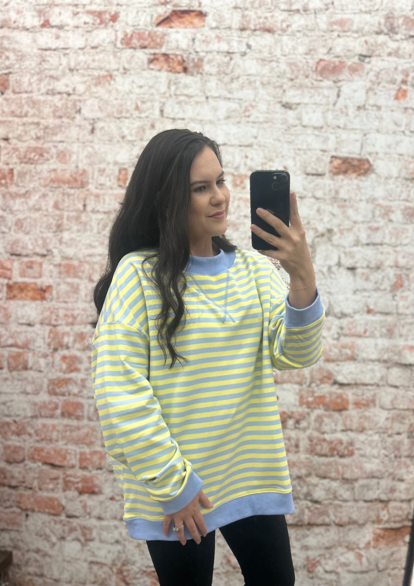 Mock Neck Striped Terry Lounge Sweatshirt