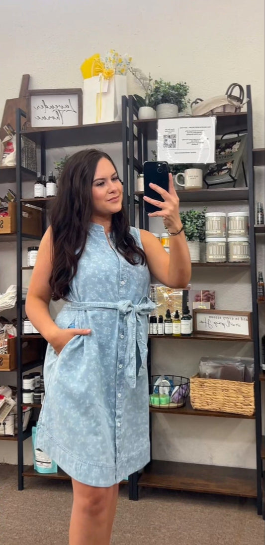 Floral Chambray Denim Dress