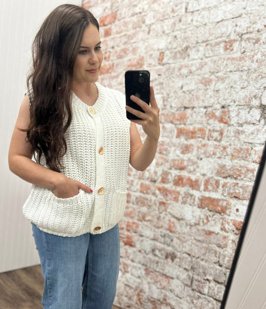 Gold Button Detail Sweater Vest/Off White