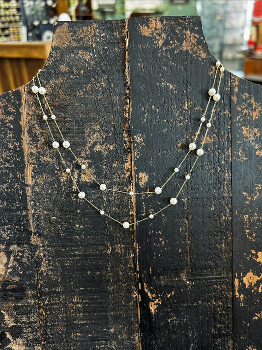 18K Non-Tarnish Stainless Steel Multi Pearl Chain Necklace