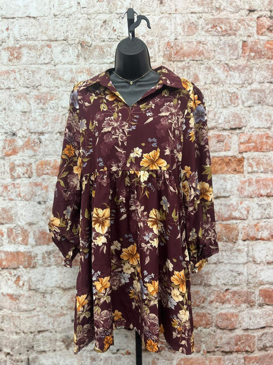 Balloon Sleeves Floral Baby Doll Dress