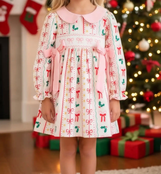 Multi Print Bow-Christmas Dress
