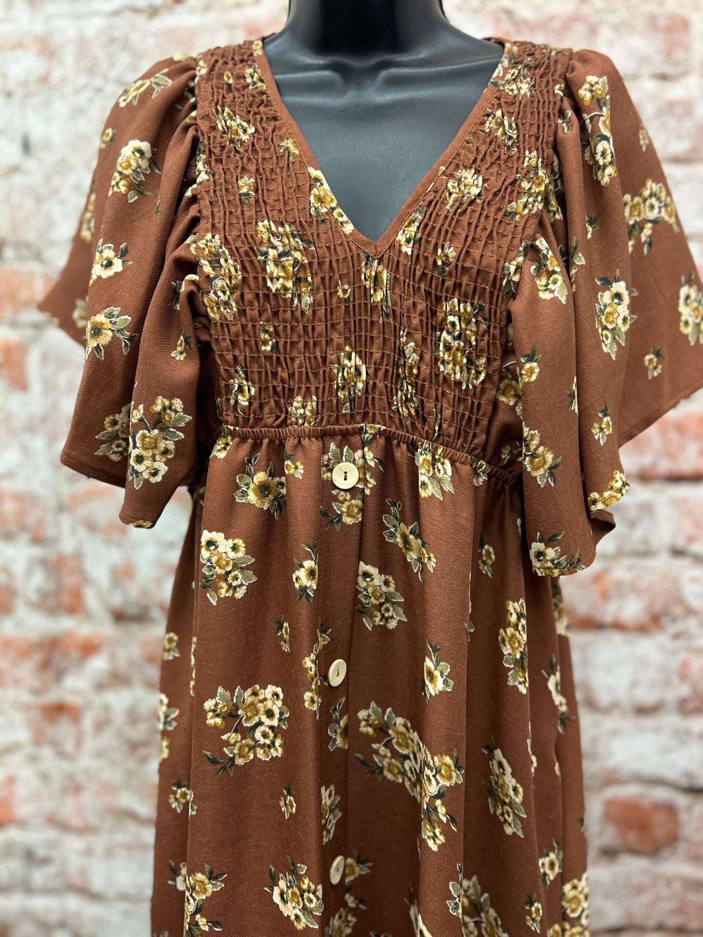Vintage Floral V Neck Button Down Maxi Dress