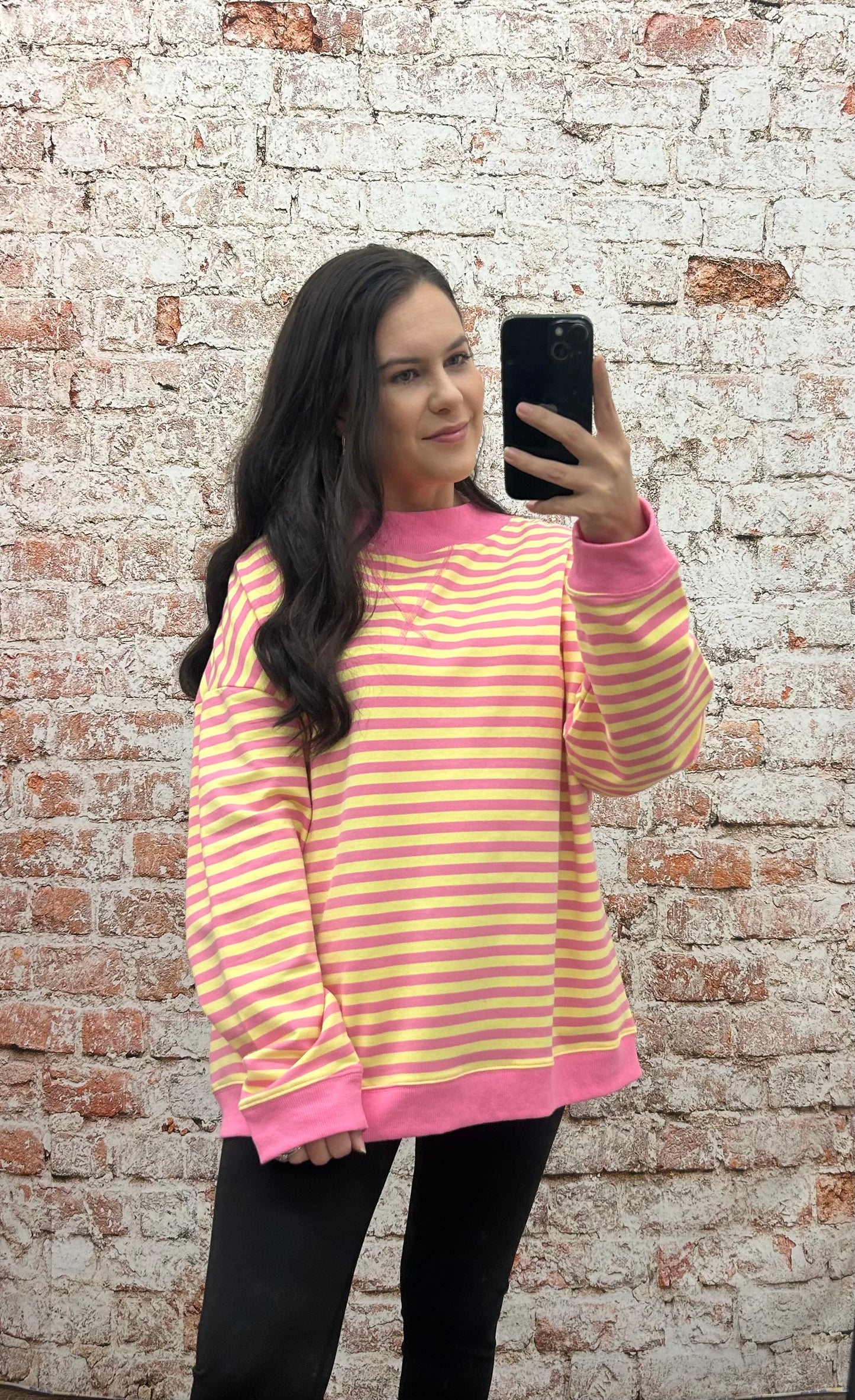 Mock Neck Striped Terry Lounge Sweatshirt