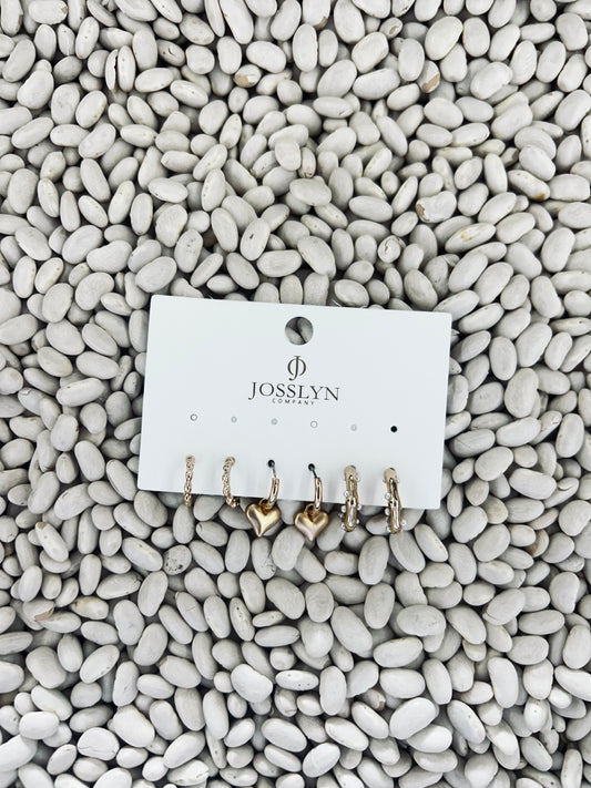 Heart Drop Pearl Studed Hoop Trio Earrings