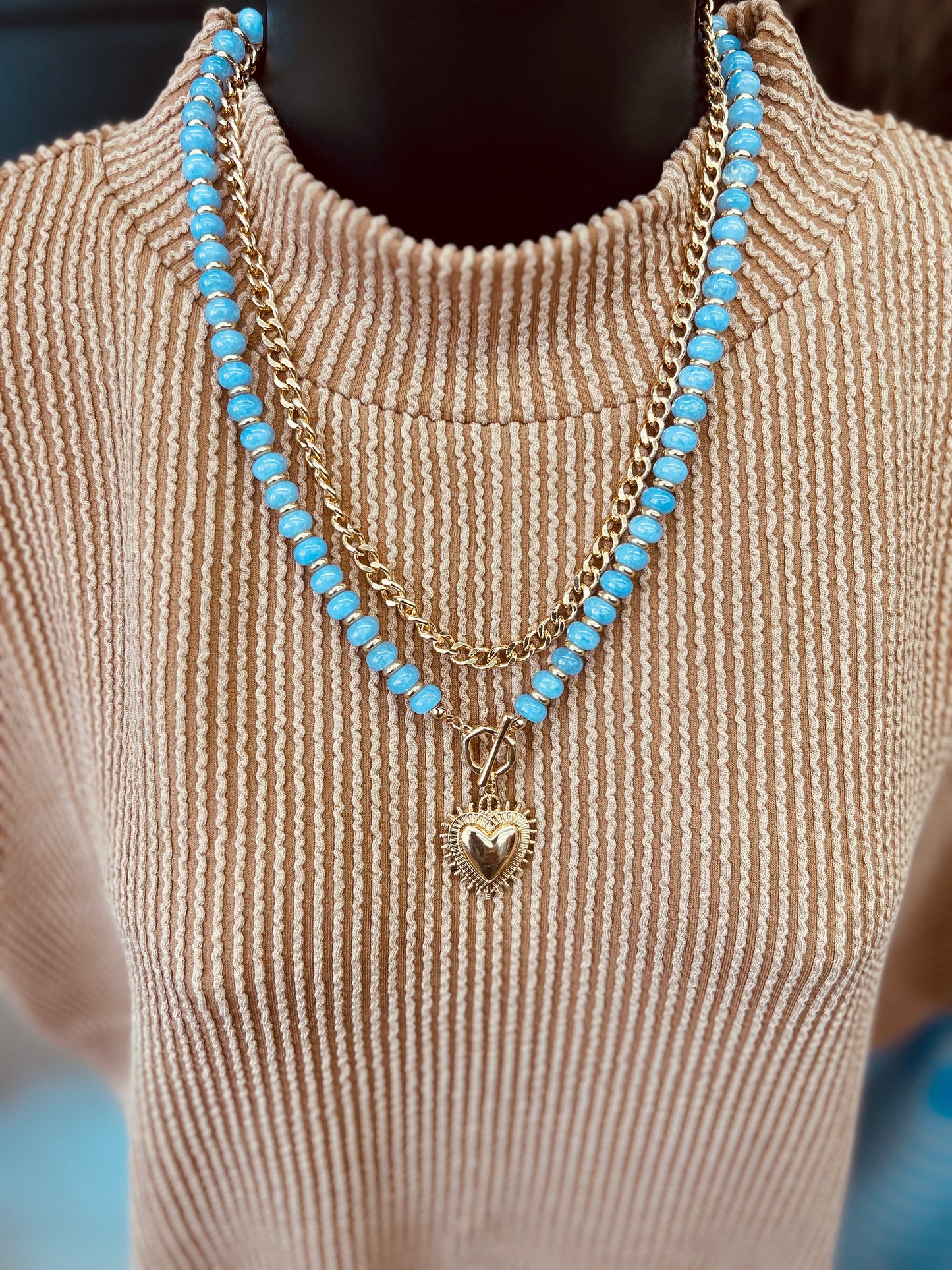 Layered Beaded Heart Necklace