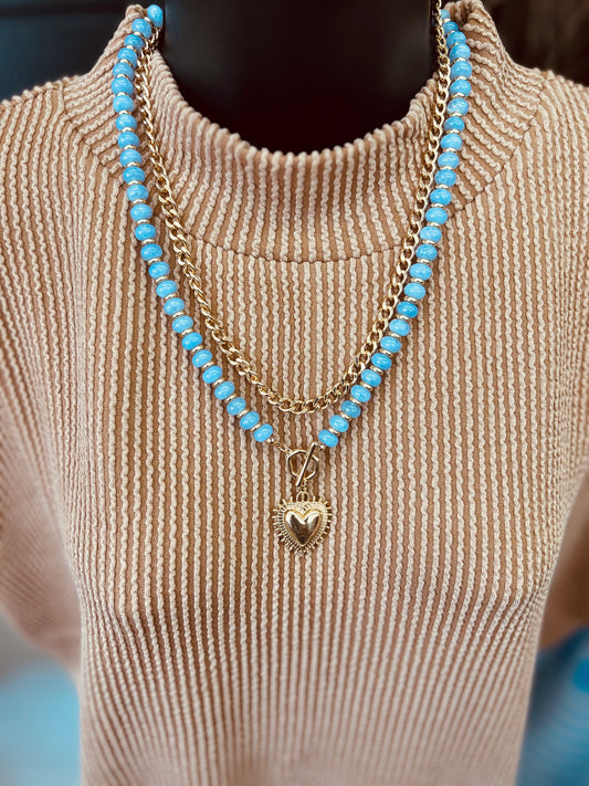 Layered Beaded Heart Necklace