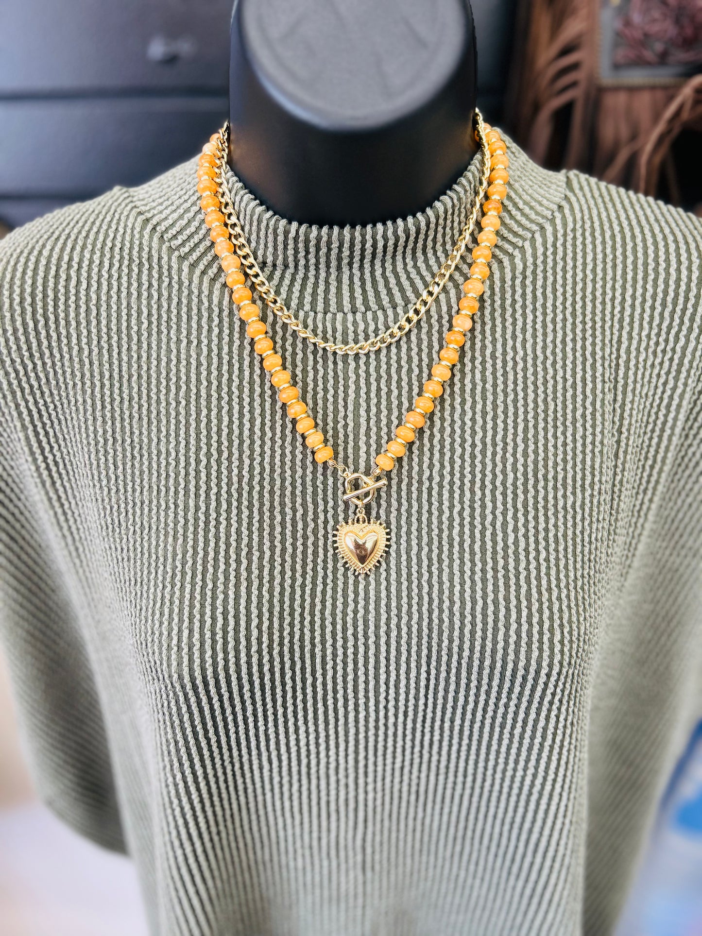 Layered Beaded Heart Necklace