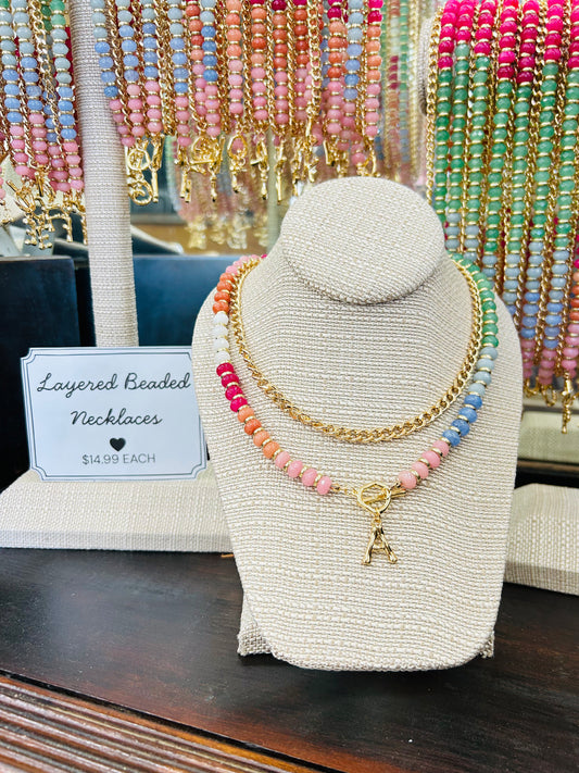 Layered Beaded Initial Necklace - Multicolor