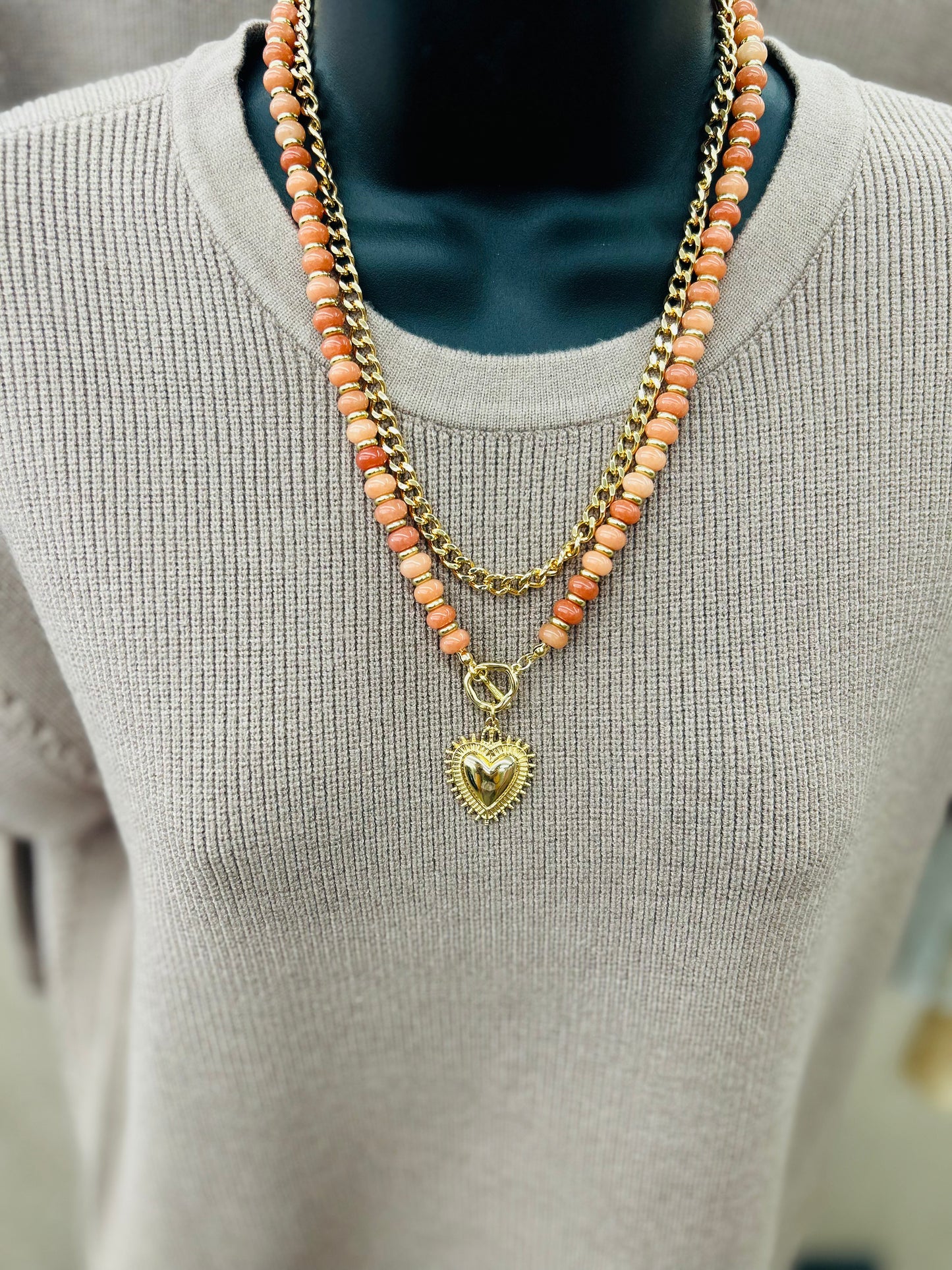 Layered Beaded Heart Necklace