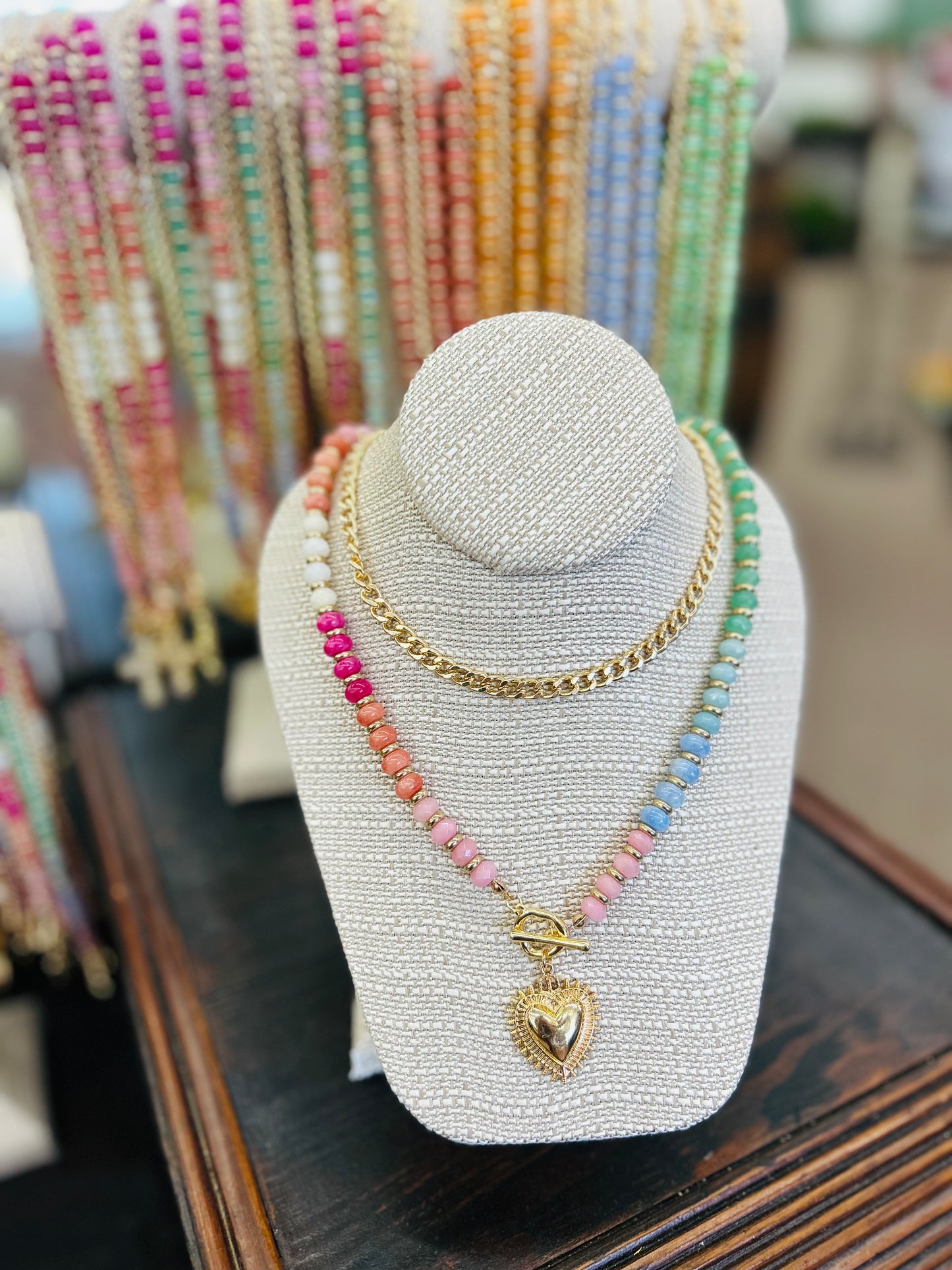 Layered Beaded Heart Necklace