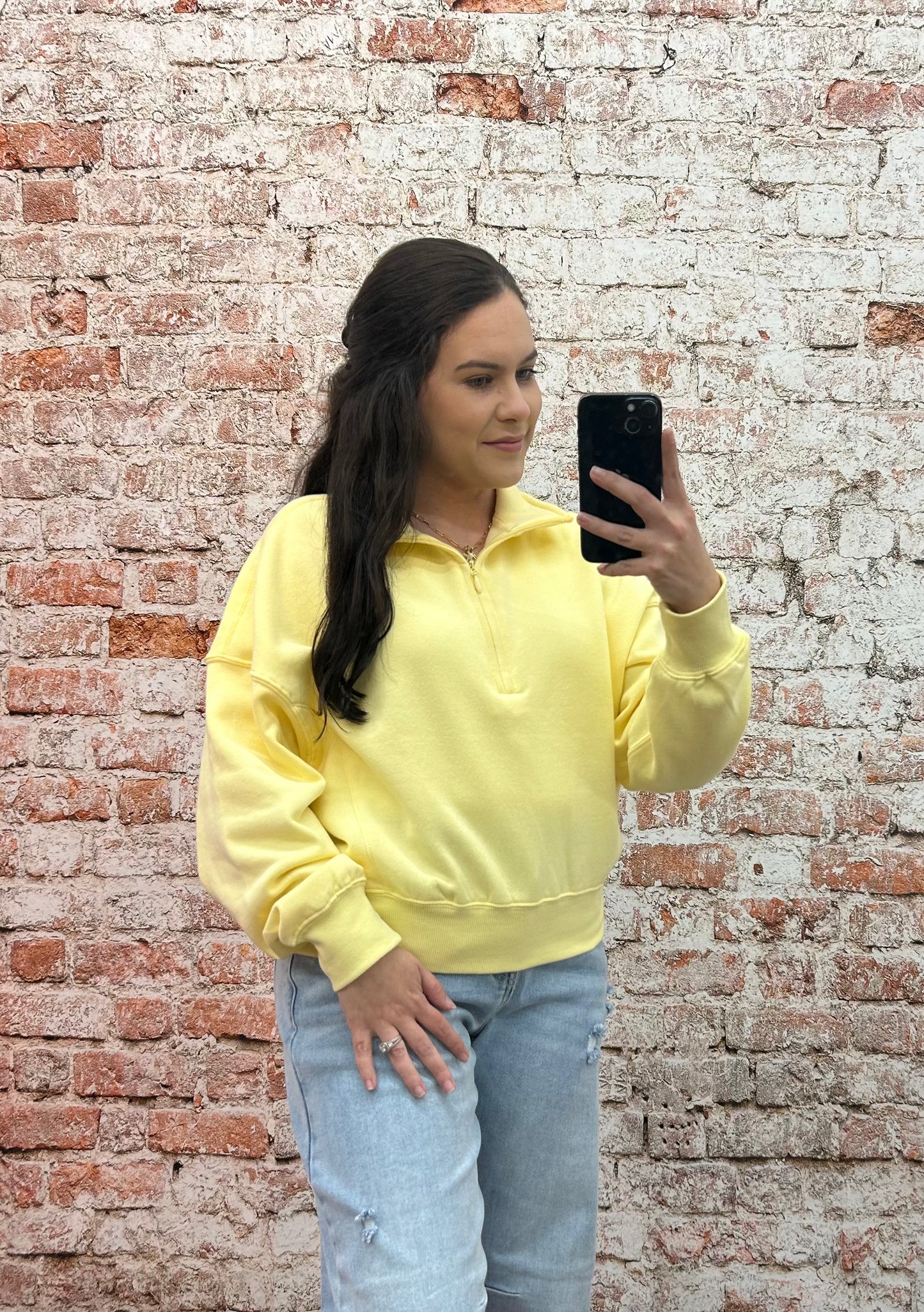 Fleece Comfy Mock Neck Half-Zip Sweatshirt
