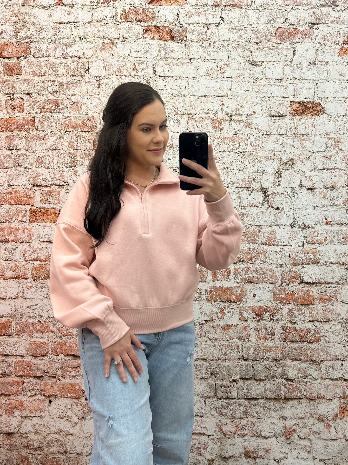 Fleece Comfy Mock Neck Half-Zip Sweatshirt